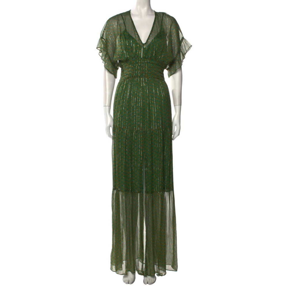 Ba&sh Wanda Maxi Dress Green Metallic Herringbone